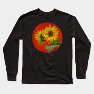 sunflower red circle grunge Long Sleeve T-Shirt